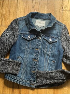 Pilcro Blue Denim Jacket with Gray Knit Sleeves